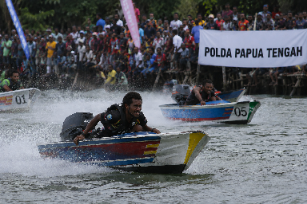 Ilustrasi balap perahu motor, foto generated by AI