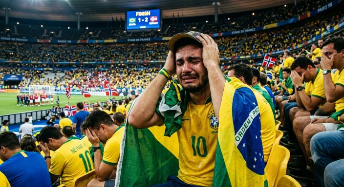 Fans Brasil sedih usai timnya dikalahkan Norwegia di Piala Dunia 2026. Foto: Generated by AI
