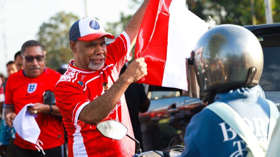 Wakil Gubernur Papua Tengah, Deinas Geley usai membuka Kick Off Sermarak HUT ke-81 Kemerdekaan RI Provinsi Papua Tengah di Bandara Lama Douw Aturure, Nabire, Sabtu (8/8/2026) pagi. Foto: Humas Pemprov Papua Tengah