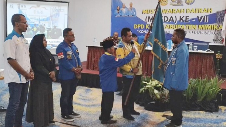 Awen Magai terpilih sebagai Ketua DPD KNPI Mimika periode 2022-2025 pada Musda VII di Hotel Horison Ultima, Jalan Hasanuddin, Minggu (6/11/2022). Foto: Faris/ Papua60detik
